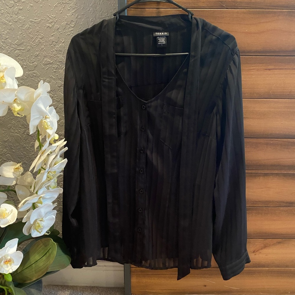 Torrid Button Down Sheer with Stripes and Pockets
